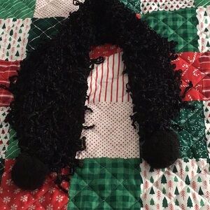 Black Fuzzy Scarf with Pom Poms